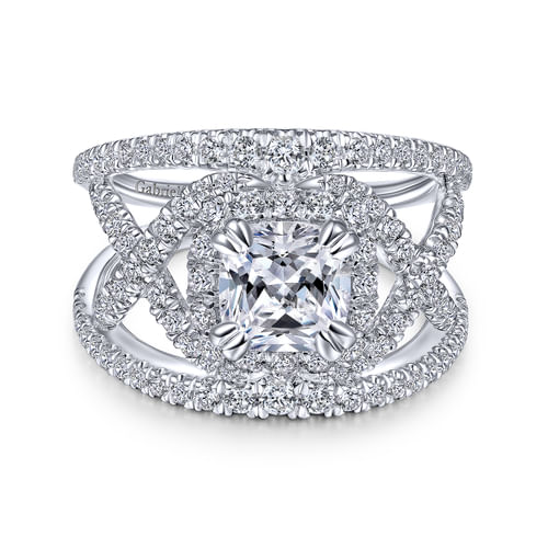14K White Gold Cushion Halo Diamond Engagement Ring