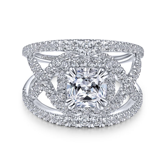 Gabriel - 14K White Gold Cushion Halo Diamond Engagement Ring
