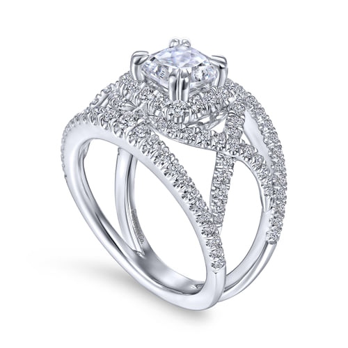 14K White Gold Cushion Halo Diamond Engagement Ring