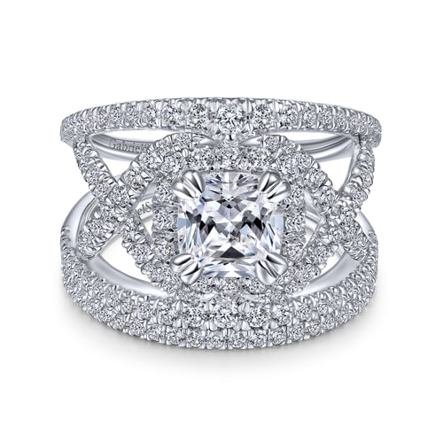14K White Gold Cushion Halo Diamond Engagement Ring
