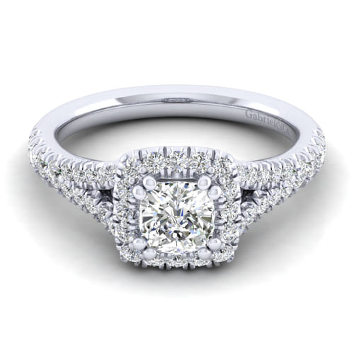 14K White Gold Cushion Halo Diamond Engagement Ring