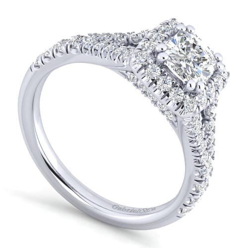 14K White Gold Cushion Halo Diamond Engagement Ring