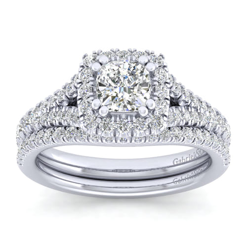 14K White Gold Cushion Halo Diamond Engagement Ring