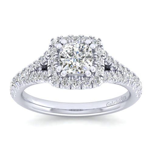 14K White Gold Cushion Halo Diamond Engagement Ring