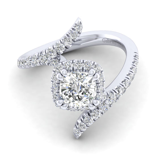 Gabriel - 14K White Gold Cushion Halo Diamond Engagement Ring