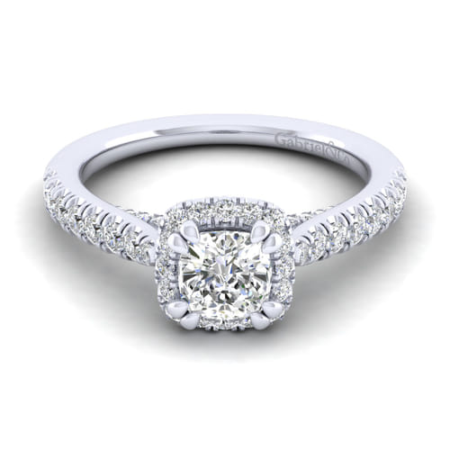 14K White Gold Cushion Halo Diamond Engagement Ring