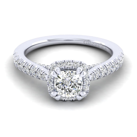 Gabriel - 14K White Gold Cushion Halo Diamond Engagement Ring