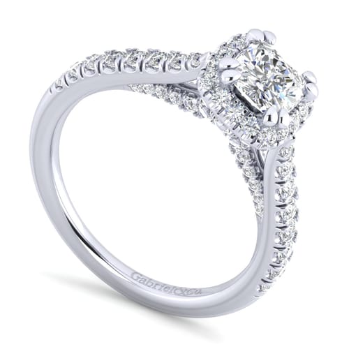 14K White Gold Cushion Halo Diamond Engagement Ring