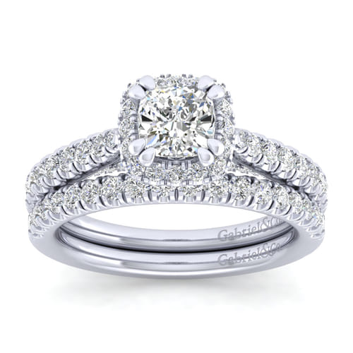 14K White Gold Cushion Halo Diamond Engagement Ring
