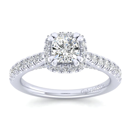 14K White Gold Cushion Halo Diamond Engagement Ring