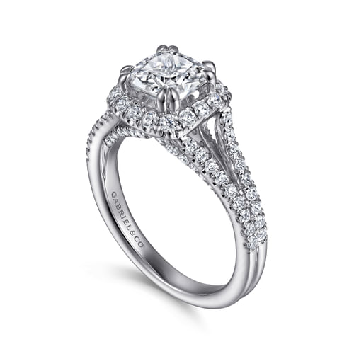14K White Gold Cushion Halo Diamond Engagement Ring