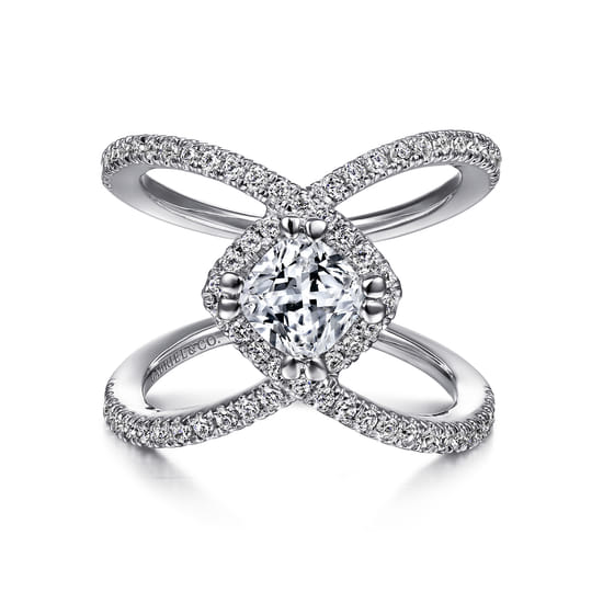 Gabriel - 14K White Gold Cushion Halo Diamond Engagement Ring