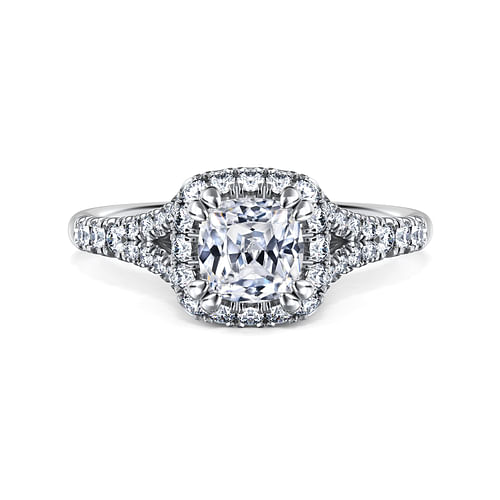 14K White Gold Cushion Halo Diamond Engagement Ring