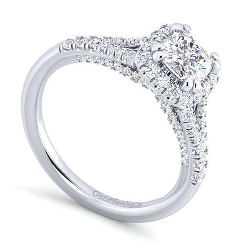 14K White Gold Cushion Halo Diamond Engagement Ring