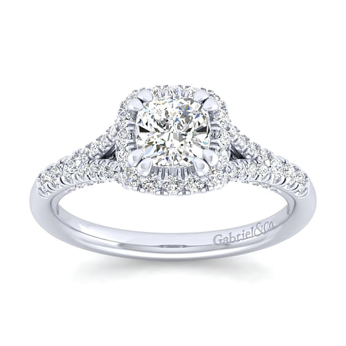 14K White Gold Cushion Halo Diamond Engagement Ring