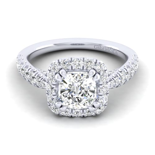 14K White Gold Cushion Halo Diamond Engagement Ring