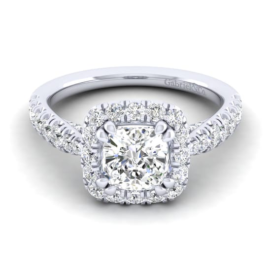 Gabriel - 14K White Gold Cushion Halo Diamond Engagement Ring