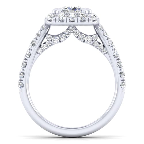 14K White Gold Cushion Halo Diamond Engagement Ring