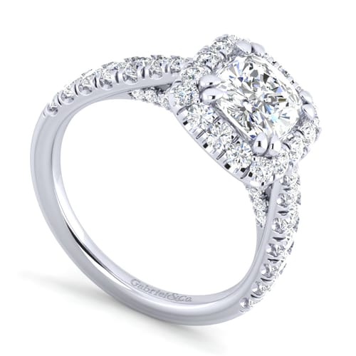 14K White Gold Cushion Halo Diamond Engagement Ring