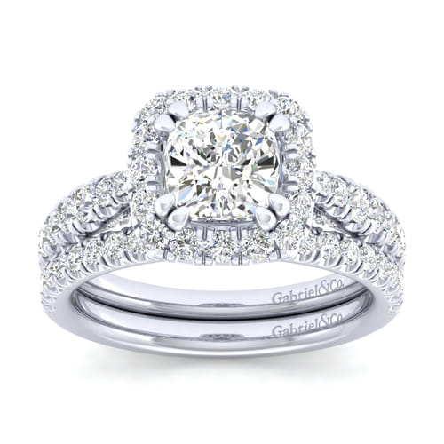 14K White Gold Cushion Halo Diamond Engagement Ring