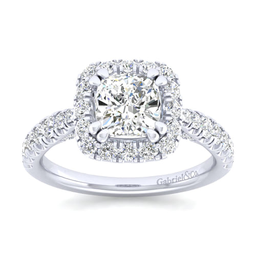 14K White Gold Cushion Halo Diamond Engagement Ring
