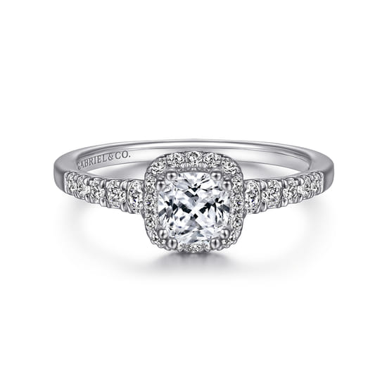 Gabriel - 14K White Gold Cushion Halo Diamond Engagement Ring