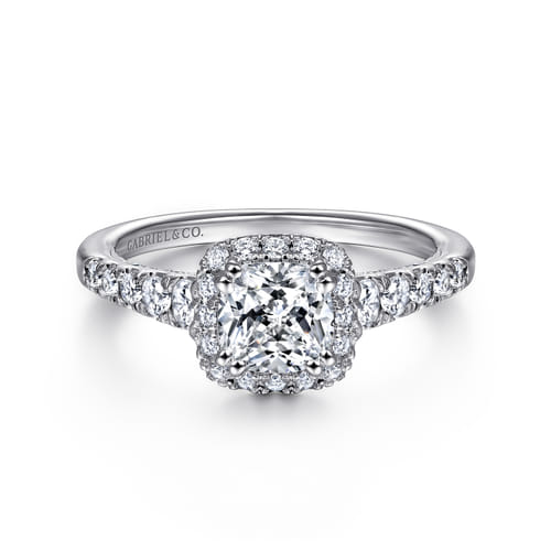 14K White Gold Cushion Halo Diamond Engagement Ring