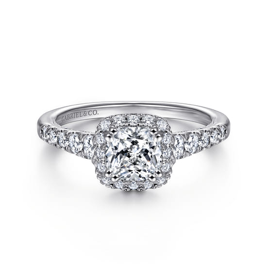 Gabriel - 14K White Gold Cushion Halo Diamond Engagement Ring