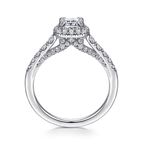 14K White Gold Cushion Halo Diamond Engagement Ring