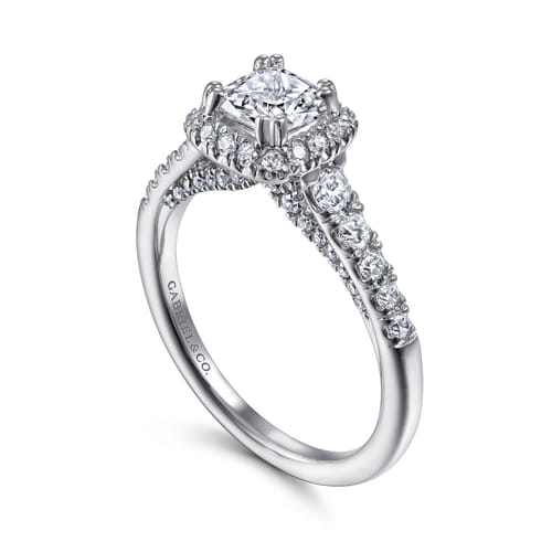 14K White Gold Cushion Halo Diamond Engagement Ring