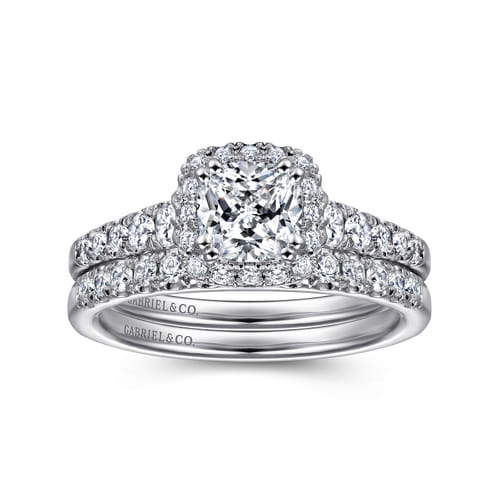 14K White Gold Cushion Halo Diamond Engagement Ring