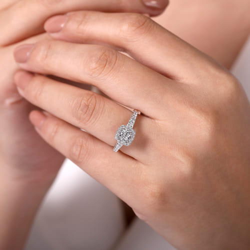 14K White Gold Cushion Halo Diamond Engagement Ring