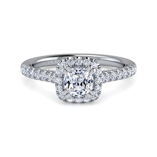 14K White Gold Cushion Halo Diamond Engagement Ring