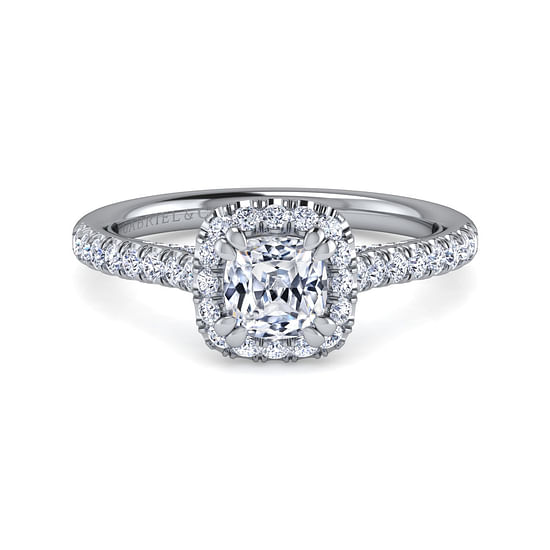 Gabriel - 14K White Gold Cushion Halo Diamond Engagement Ring