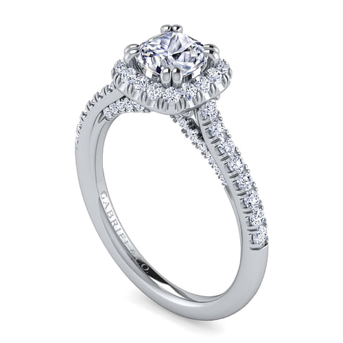 14K White Gold Cushion Halo Diamond Engagement Ring