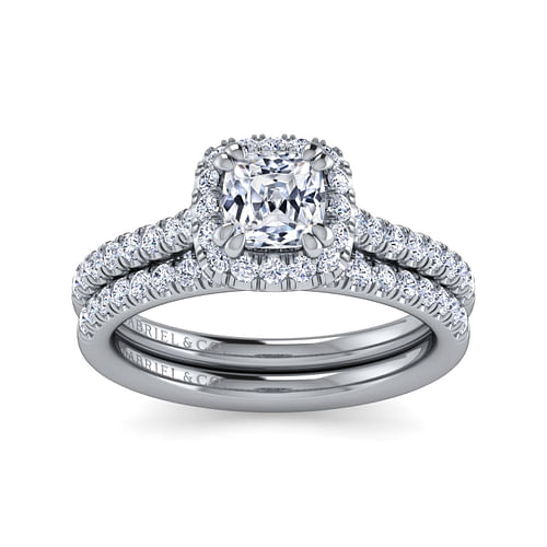 14K White Gold Cushion Halo Diamond Engagement Ring