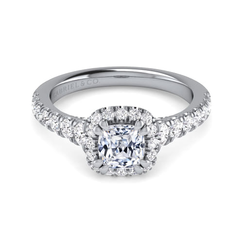 14K White Gold Cushion Halo Diamond Engagement Ring