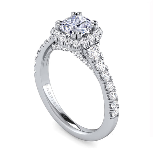 14K White Gold Cushion Halo Diamond Engagement Ring
