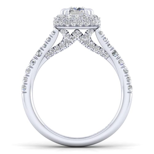 14K White Gold Cushion Halo Diamond Engagement Ring