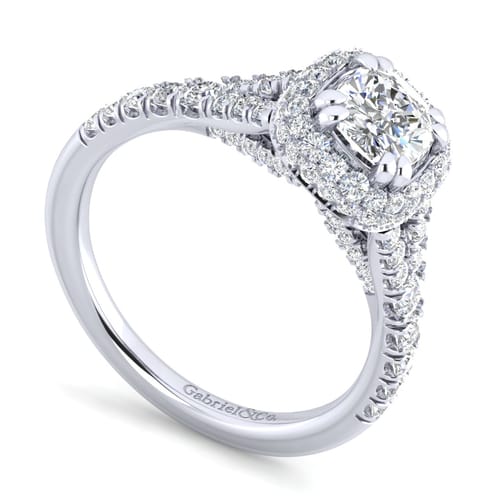 14K White Gold Cushion Halo Diamond Engagement Ring