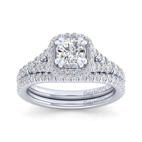 14K White Gold Cushion Halo Diamond Engagement Ring