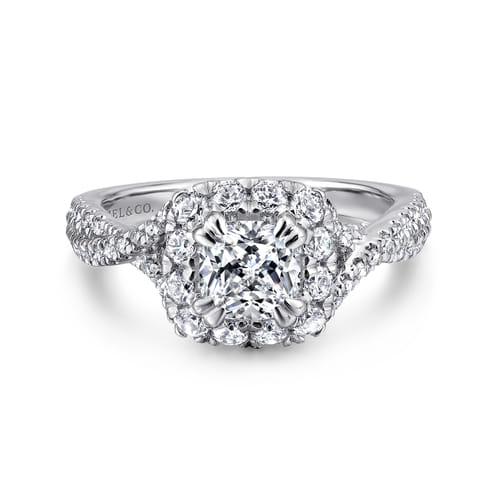 14K White Gold Cushion Halo Diamond Engagement Ring