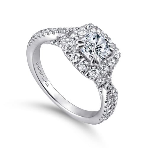 14K White Gold Cushion Halo Diamond Engagement Ring