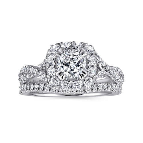 14K White Gold Cushion Halo Diamond Engagement Ring