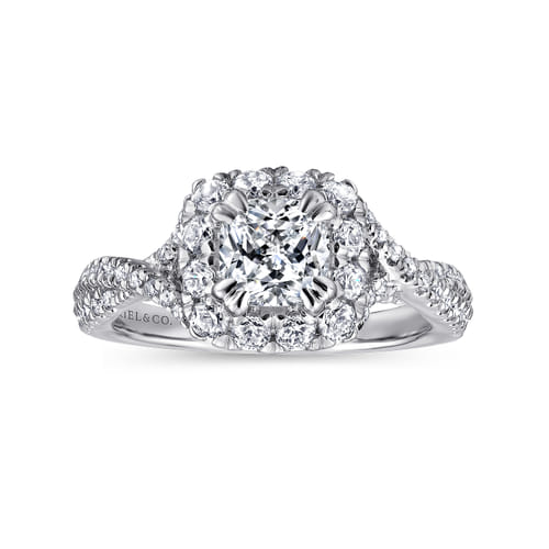14K White Gold Cushion Halo Diamond Engagement Ring