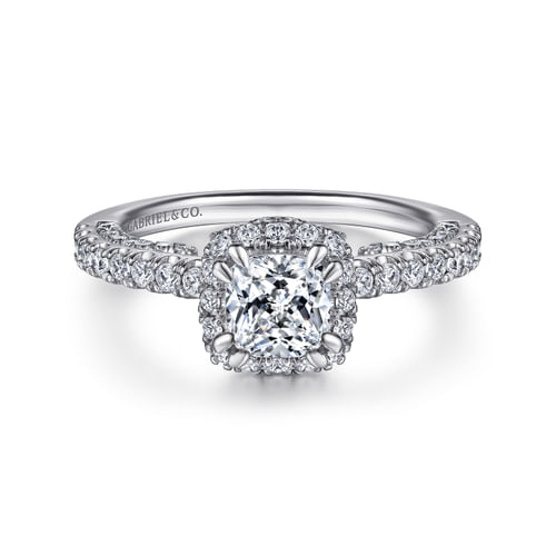 14K White Gold Cushion Halo Diamond Engagement Ring