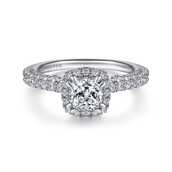 Gabriel - 14K White Gold Cushion Halo Diamond Engagement Ring