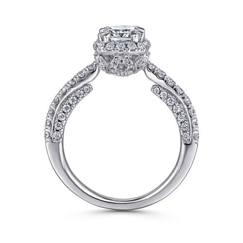 14K White Gold Cushion Halo Diamond Engagement Ring