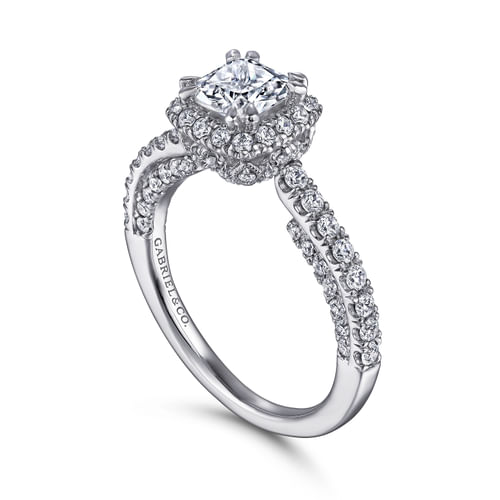 14K White Gold Cushion Halo Diamond Engagement Ring