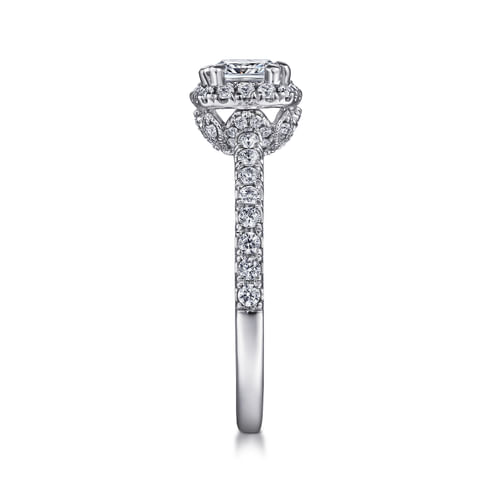 14K White Gold Cushion Halo Diamond Engagement Ring